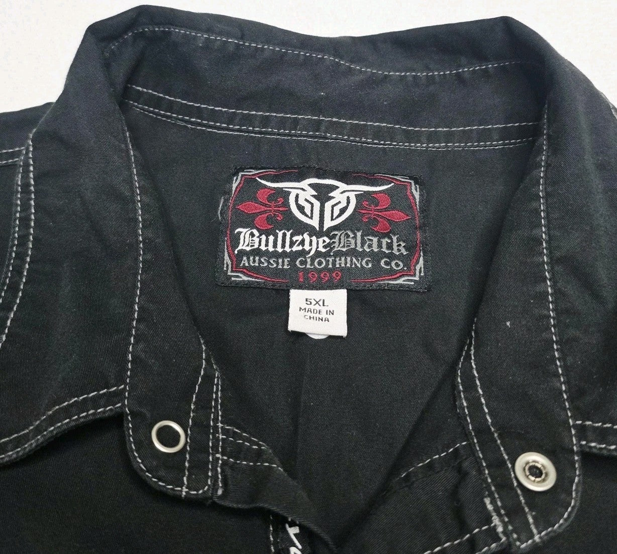 Bullzye Black Shirt Mens 5XL Black Long Sleeve Western Snap Front Embroidered