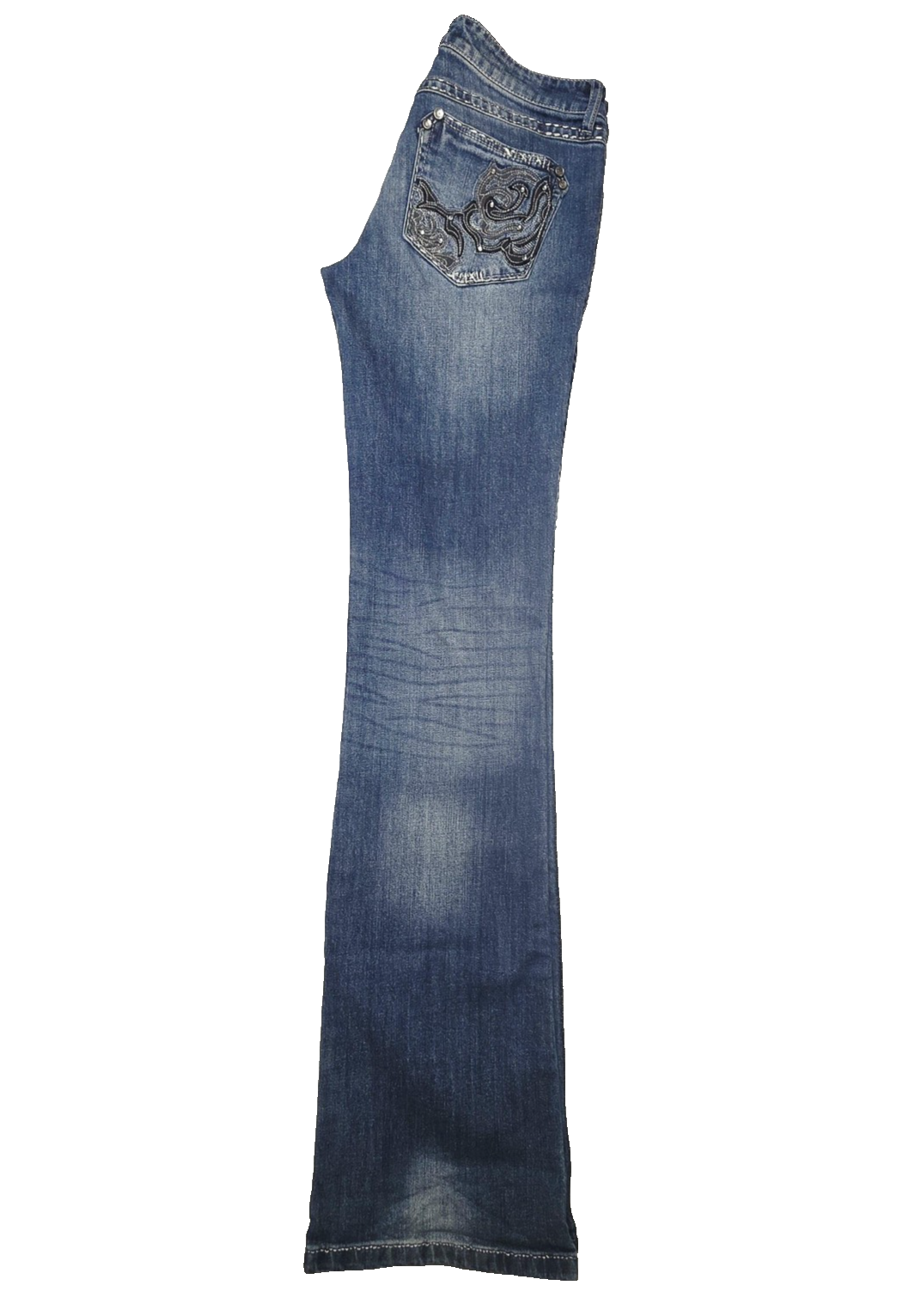 Rock 47 By Wrangler Jeans Blue Bootcut Stretch Denim Rose Embroidered Size 3/34