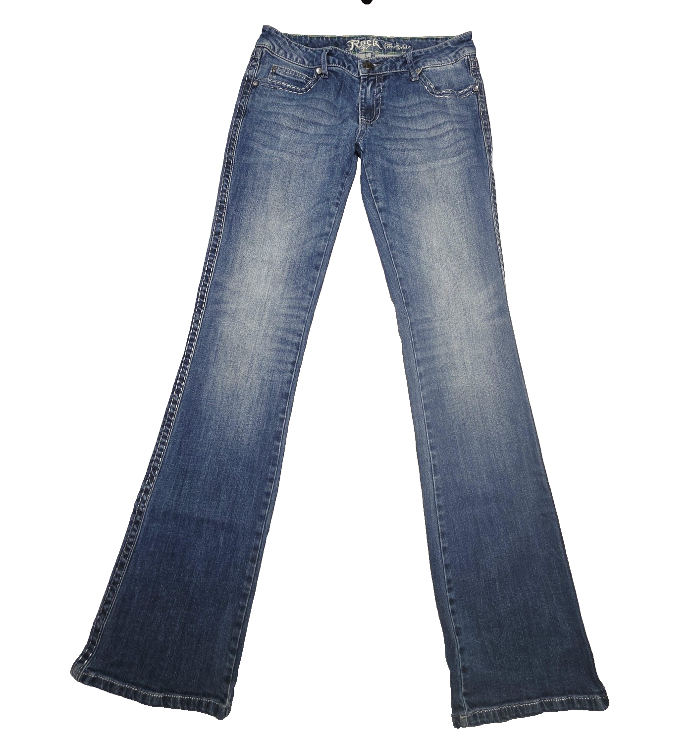 Rock 47 By Wrangler Jeans Blue Bootcut Stretch Denim Rose Embroidered Size 3/34