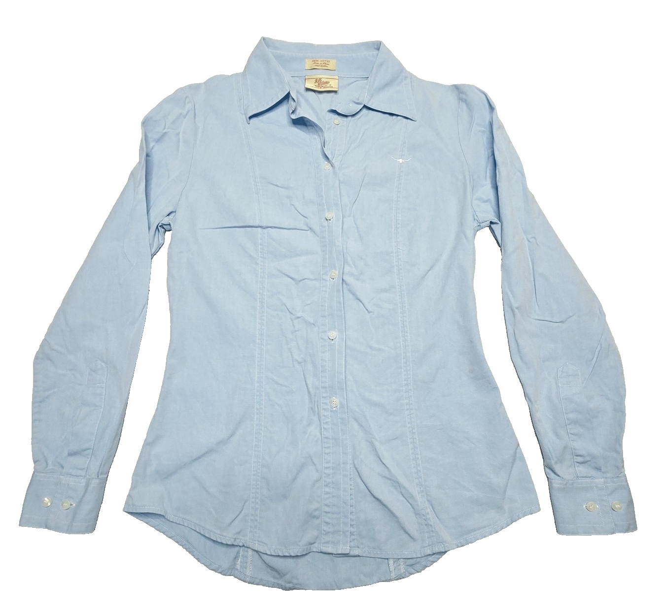 R.M. Williams Shirt Women's 8 Blue Long Sleeve Button Up Cotton Semi Fitted