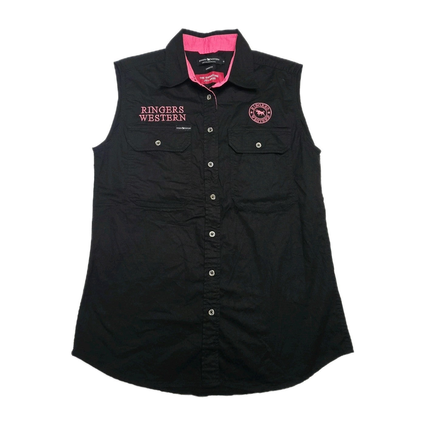 Ringers Western Shirt Women's 10 Black Sleeveless Button Up Jillaroo Workwear