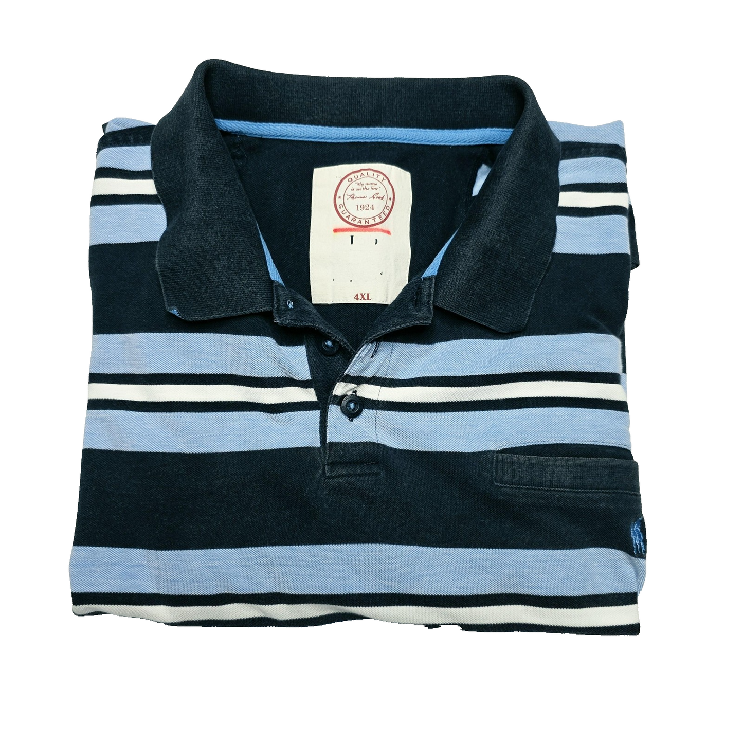 Thomas Cook Shirt Men's 4XL Blue Striped Short Sleeve Cotton Polo Casual