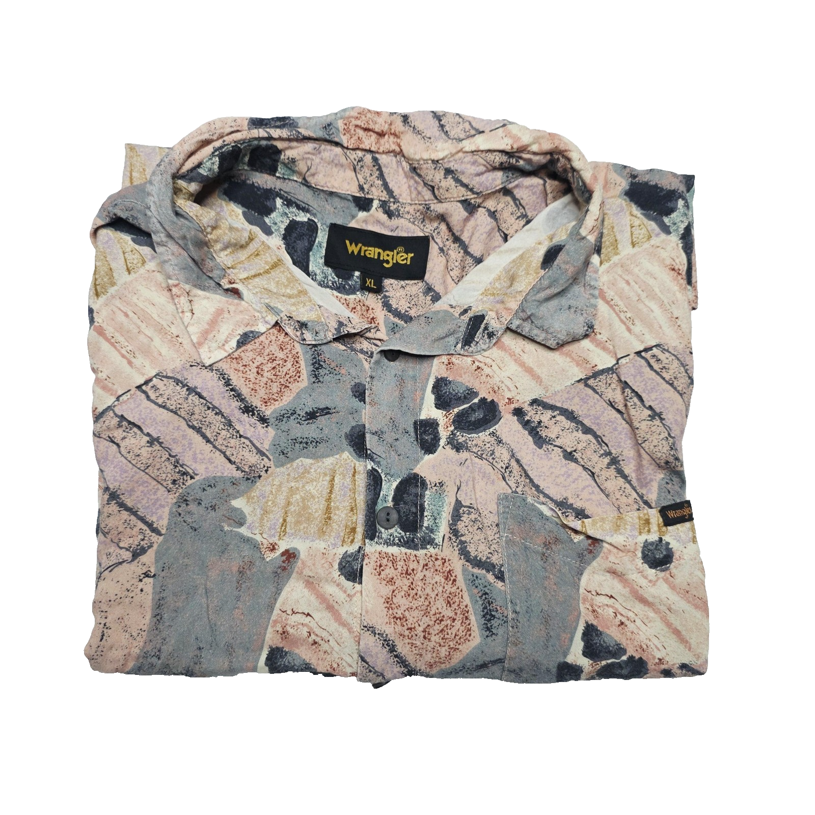 Wrangler Shirt XL Pastel Abstract Print Button Up Lightweight Woven Casual