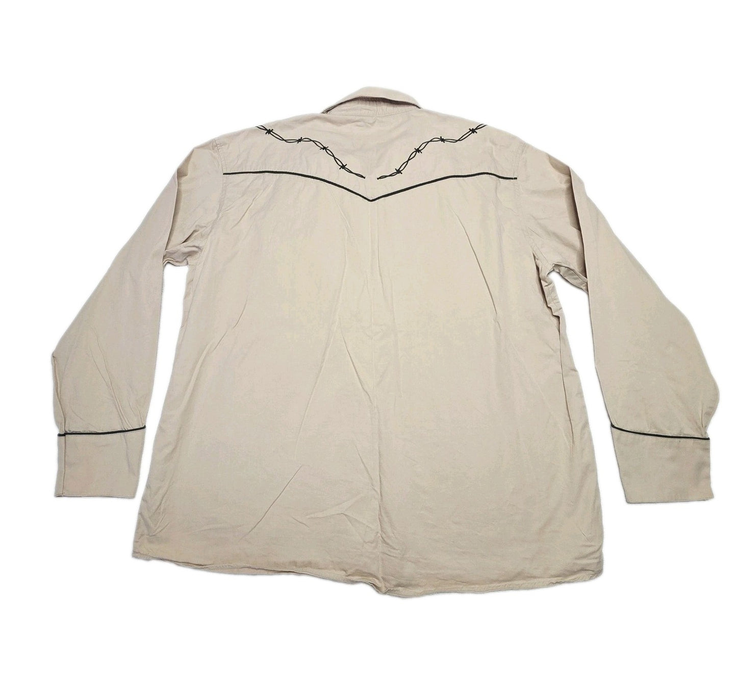Wrangler Shirt Mens 2XL Beige Barbed Wire Snap Front Long Sleeve Western Cowboy