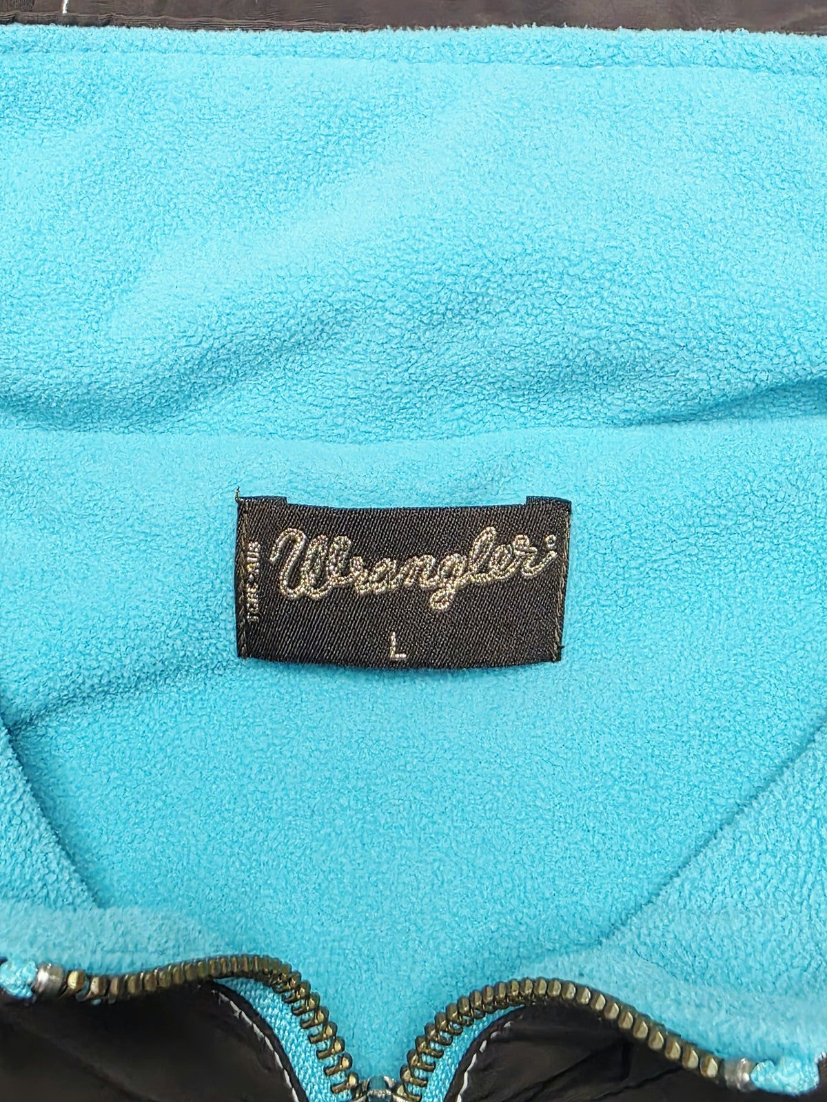 Wrangler Vest Women's L Brown Blue Hooded Fleece Lined Zip Up Pockets Western