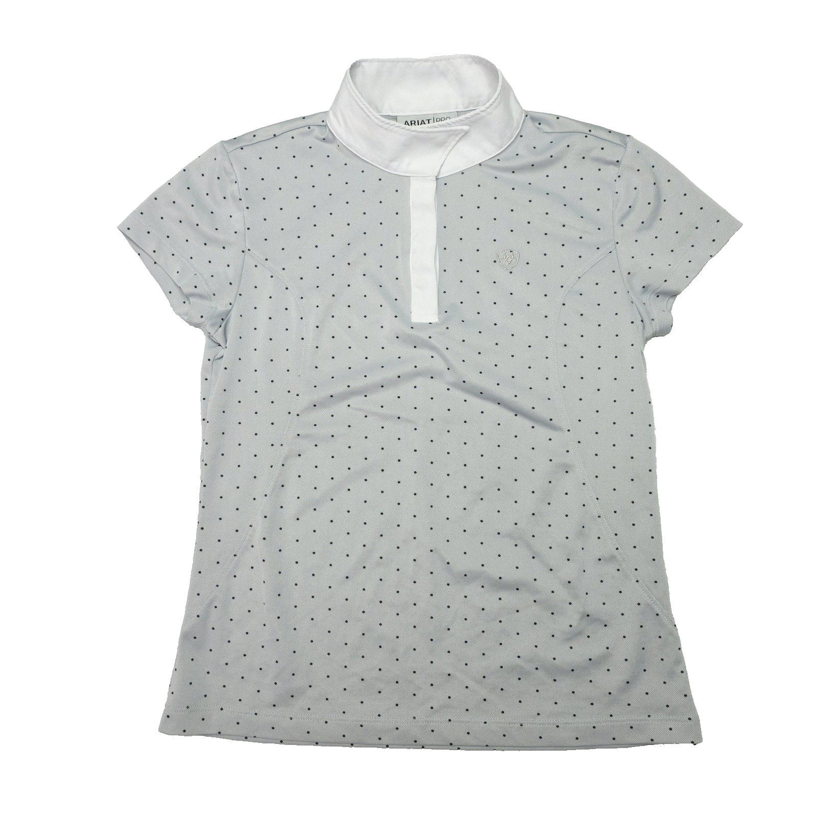 Ariat Polo Shirt Girls 12 Grey Short Sleeve Snap Riding Pro Series Polka Dot