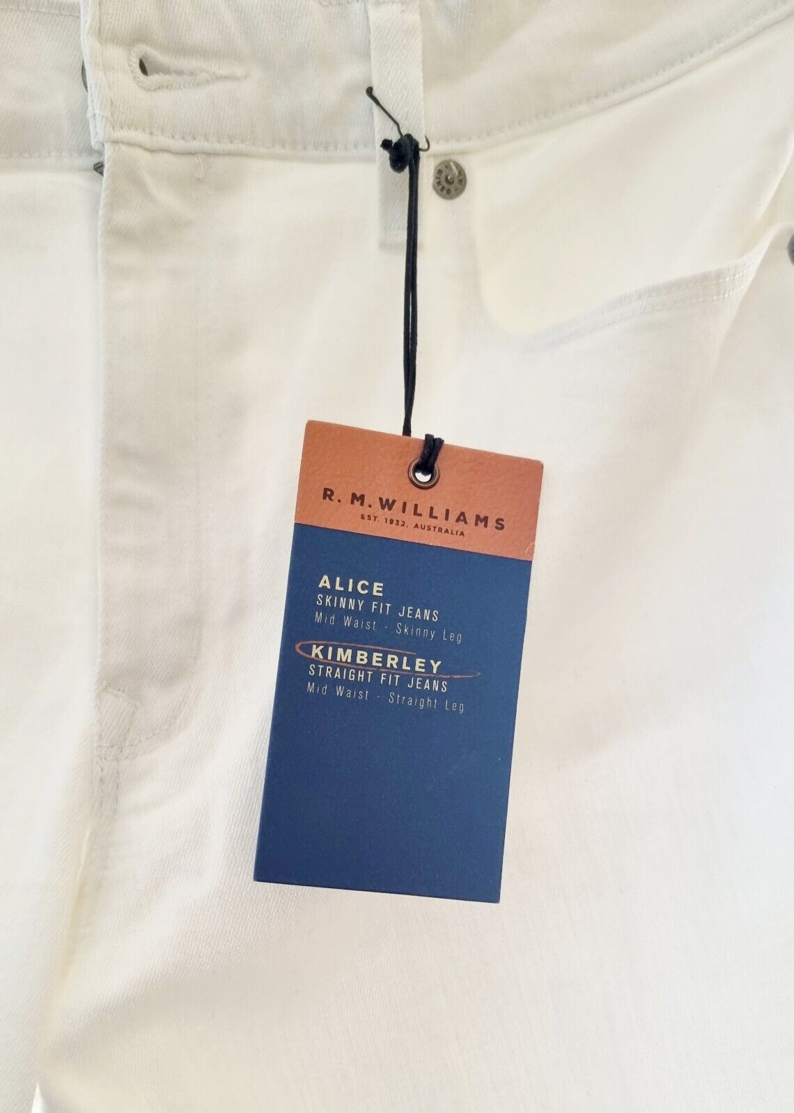R.M Williams Kimberley White Straight Leg Jeans Size 36x32 NEW RRP $159