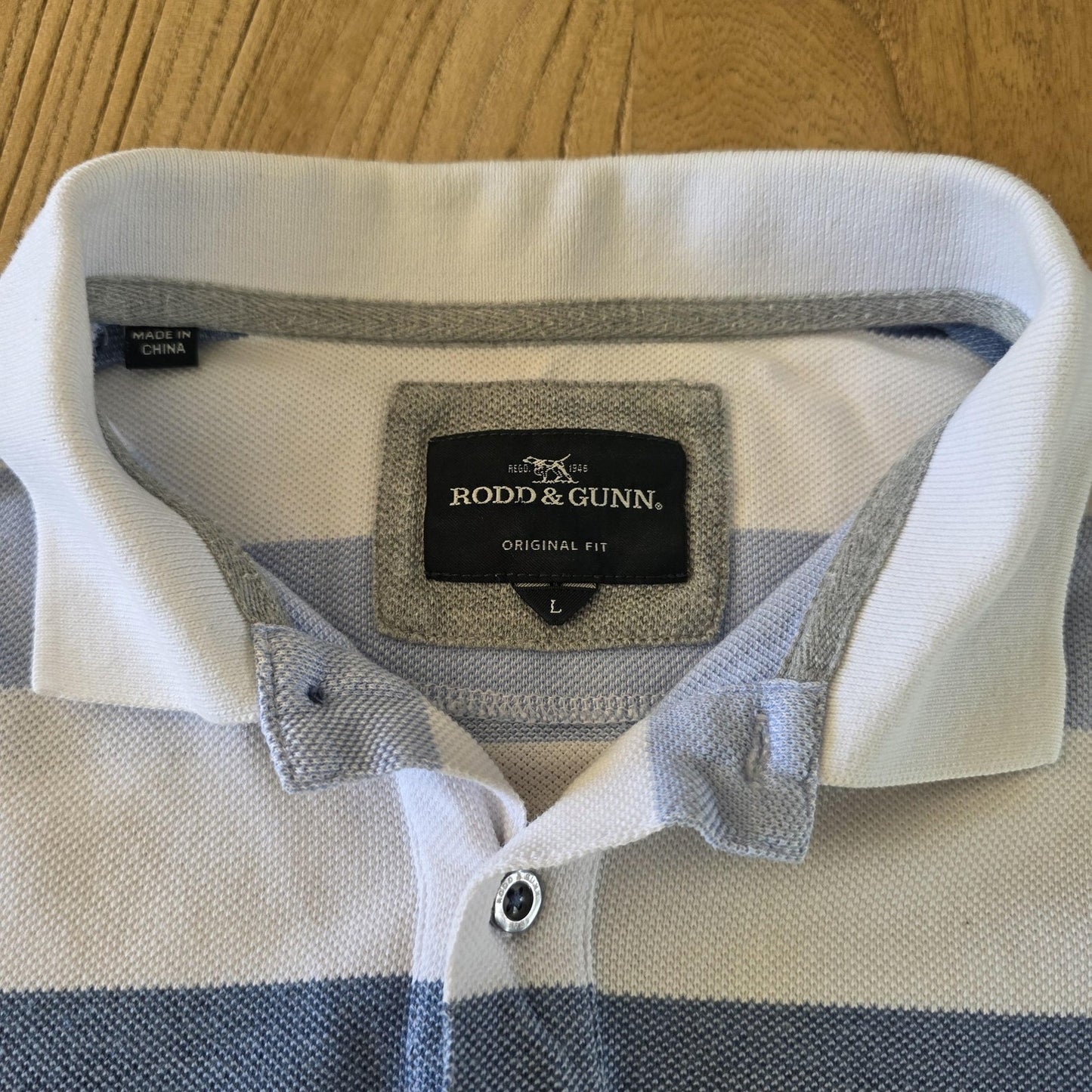Rodd & Gunn Shirt Men's Large Blue White Striped Original Fit Cotton Polo