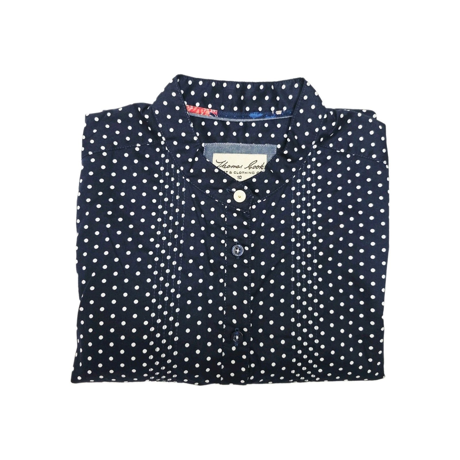 Thomas Cook Shirt Women's 10 Blue Long Sleeve Button Up Polka Dot Cotton Top