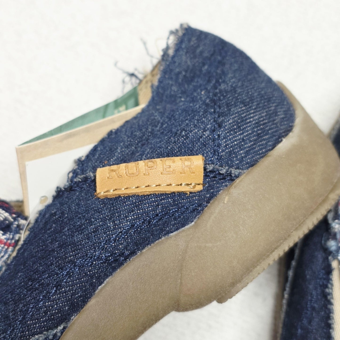 Roper Moccasin Shoes Women's AU 6.5 Blue Denim Geometric Embroidered Flats