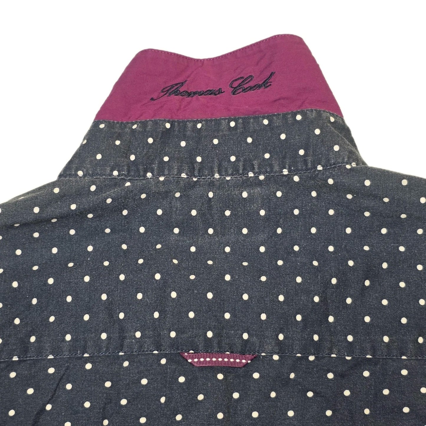 Thomas Cook Shirt Women's 16 Blue Long Sleeve Button Up Polka Dot Cotton Stretch