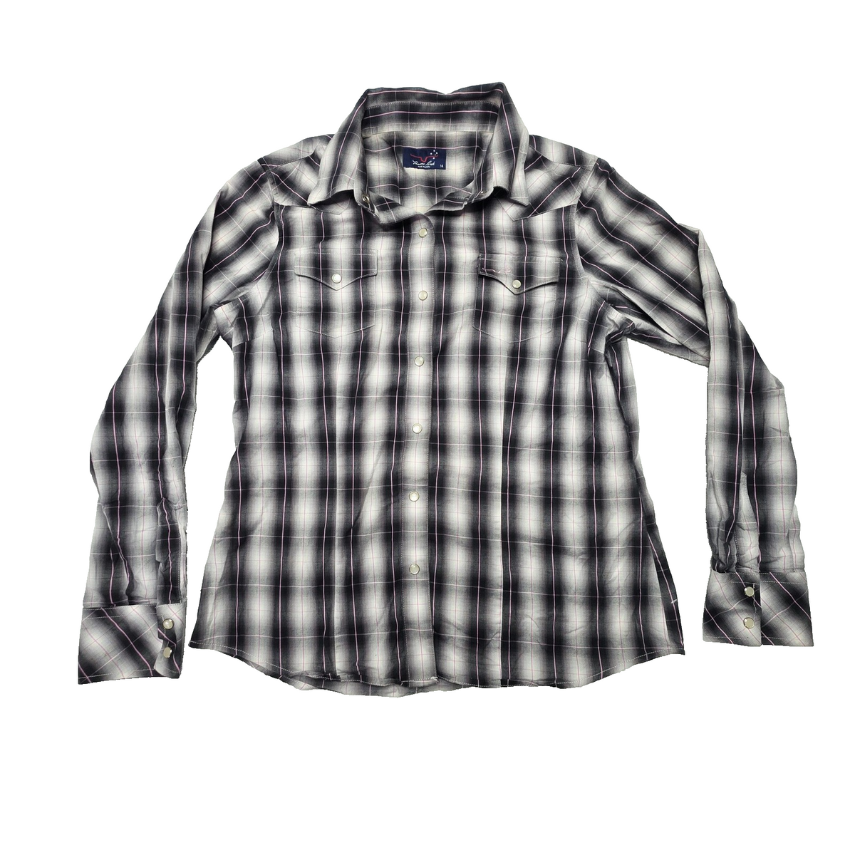 Thomas Cook Shirt Women's 14 Grey Long Sleeve Snap Button Up Western Plaid
