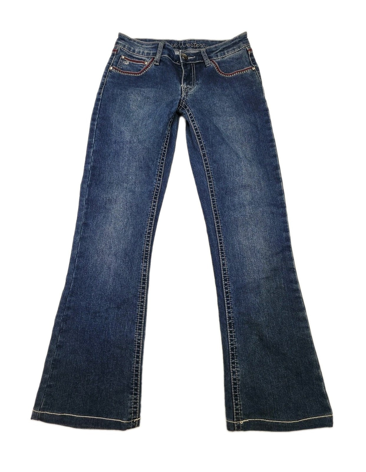 Pure Western Jeans Women's 8 L28 Blue Bootcut Stretch Denim Rhinestone Pockets