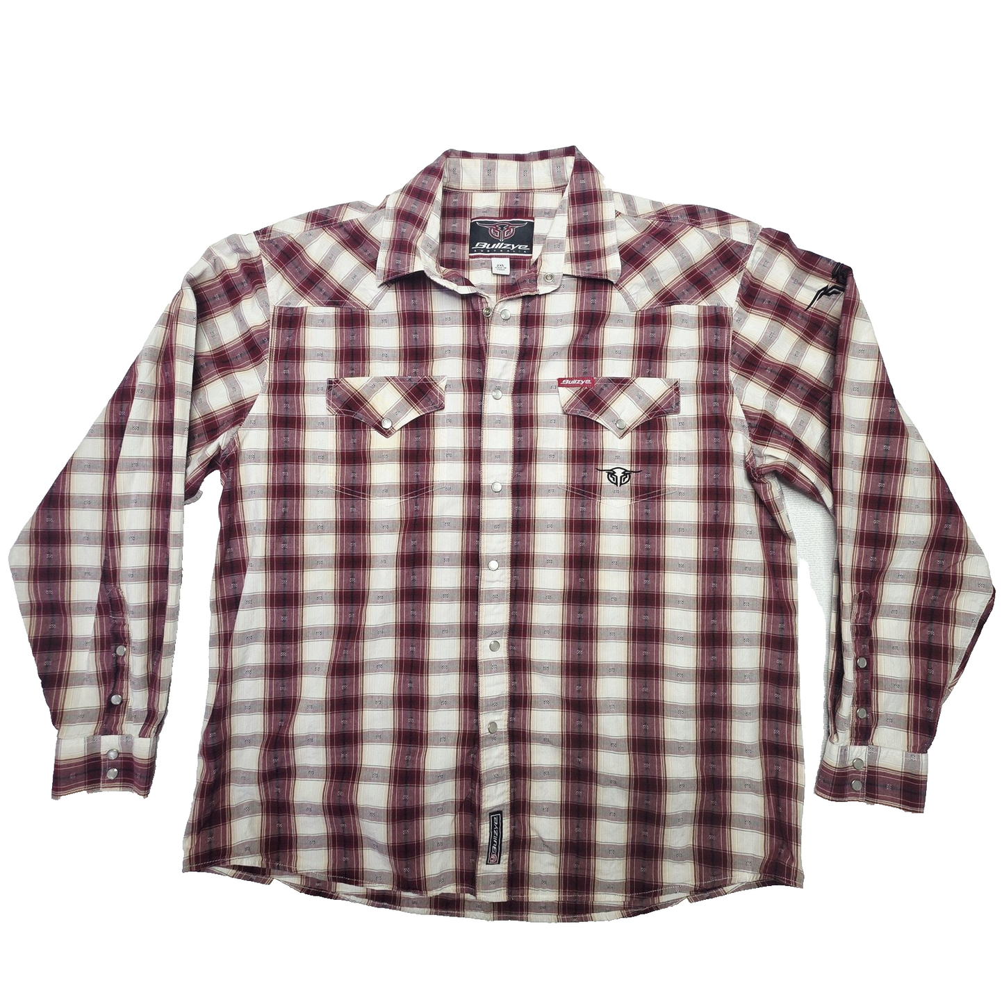 Bullzye Shirt Mens 2XL Red Plaid Long Sleeve Snap Front Western Casual Country