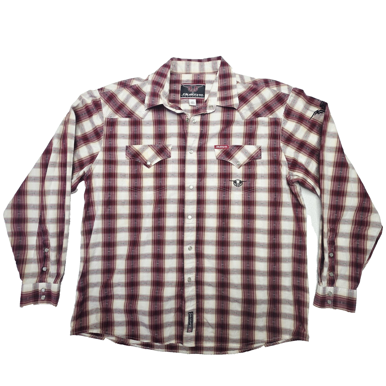 Bullzye Shirt Mens 2XL Red Plaid Long Sleeve Snap Front Western Casual Country