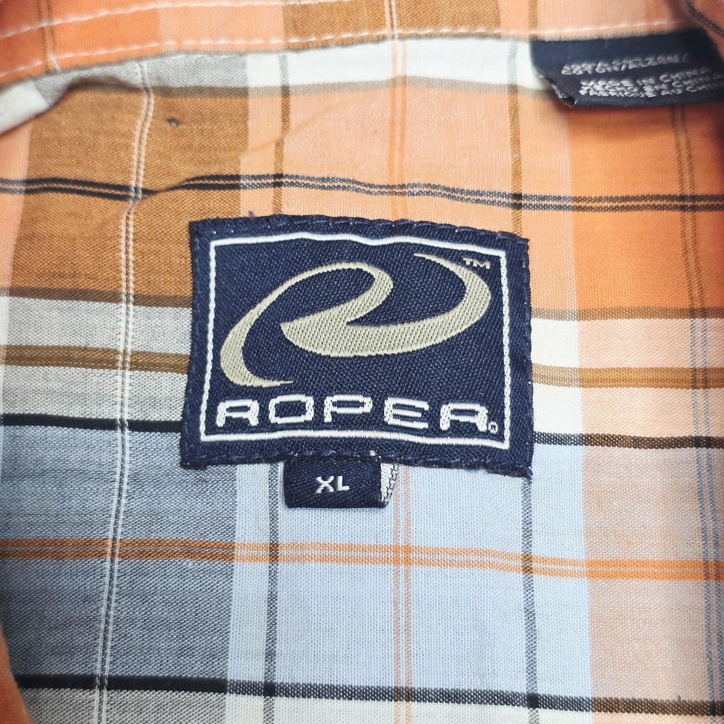 Roper Shirt Mens XL Orange Plaid Long Sleeve Button Up Western Cowboy Cotton