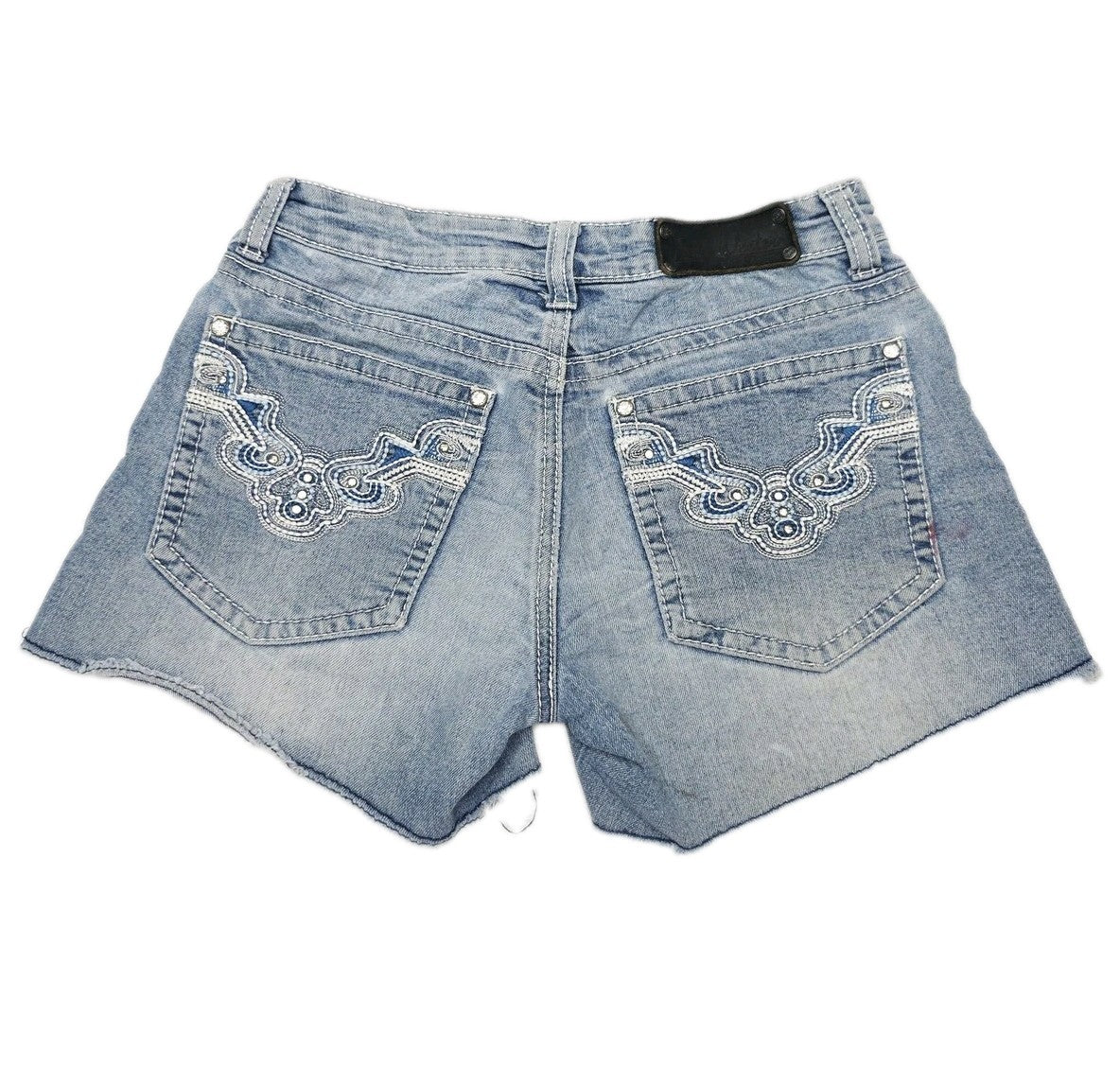 Pure Western Shorts Women's 6 Blue Denim Cut Off Raw Hem Embroidered Pockets