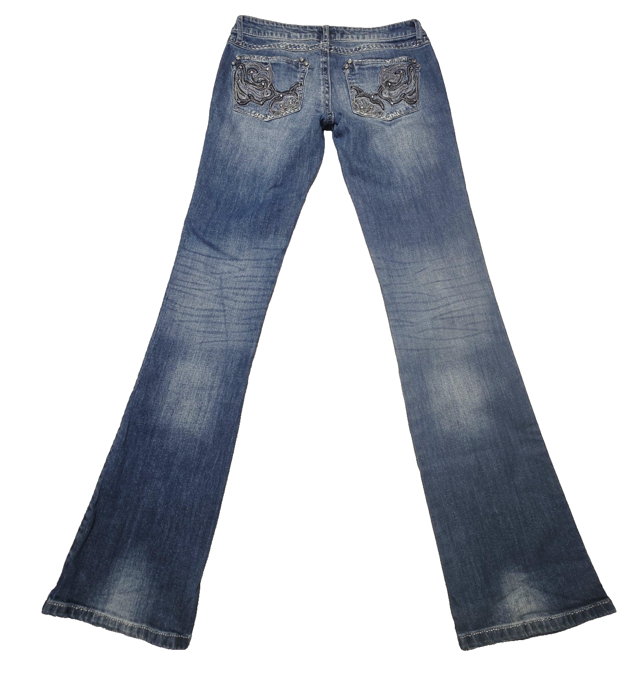Rock 47 By Wrangler Jeans Blue Bootcut Stretch Denim Rose Embroidered Size 3/34