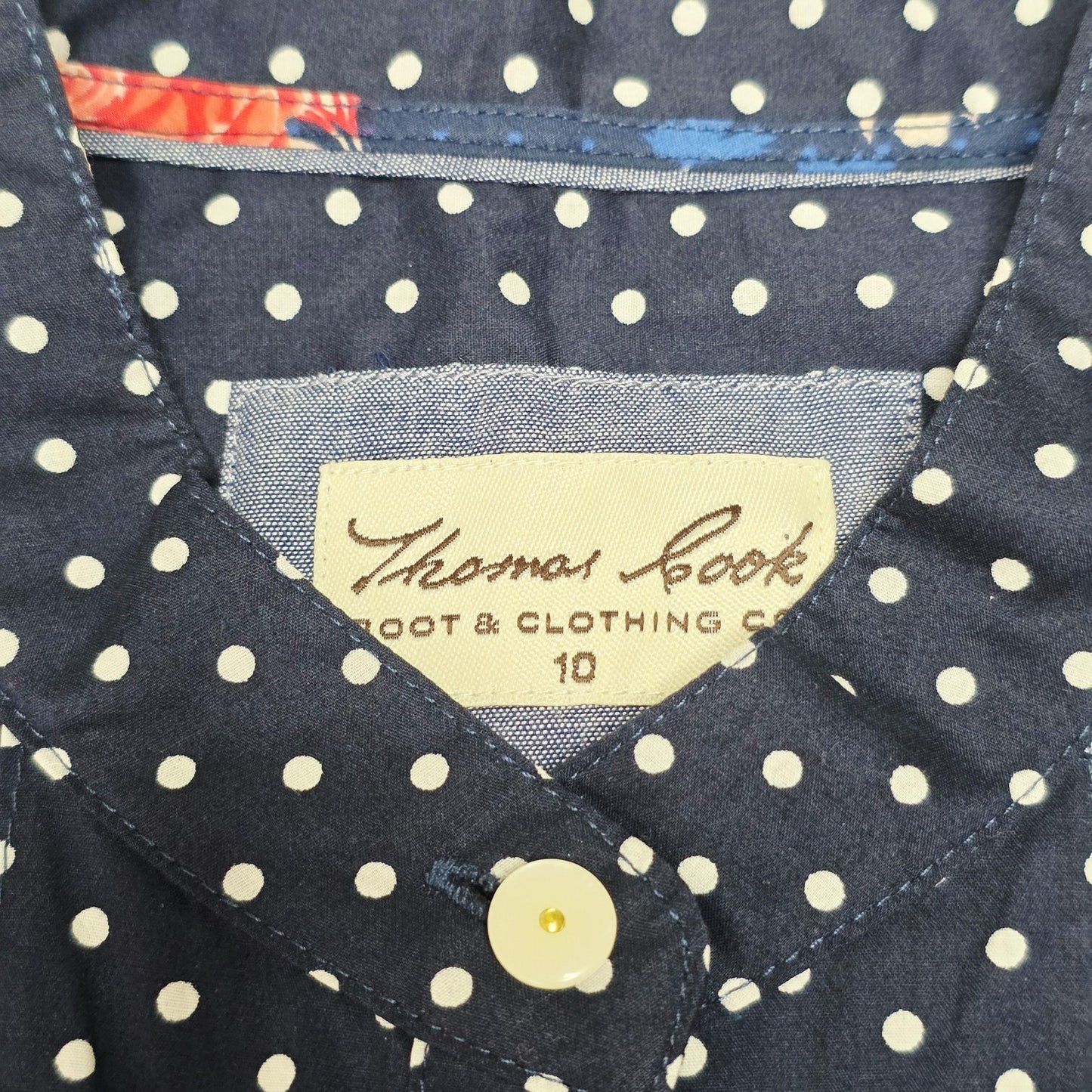 Thomas Cook Shirt Women's 10 Blue Long Sleeve Button Up Polka Dot Cotton Top