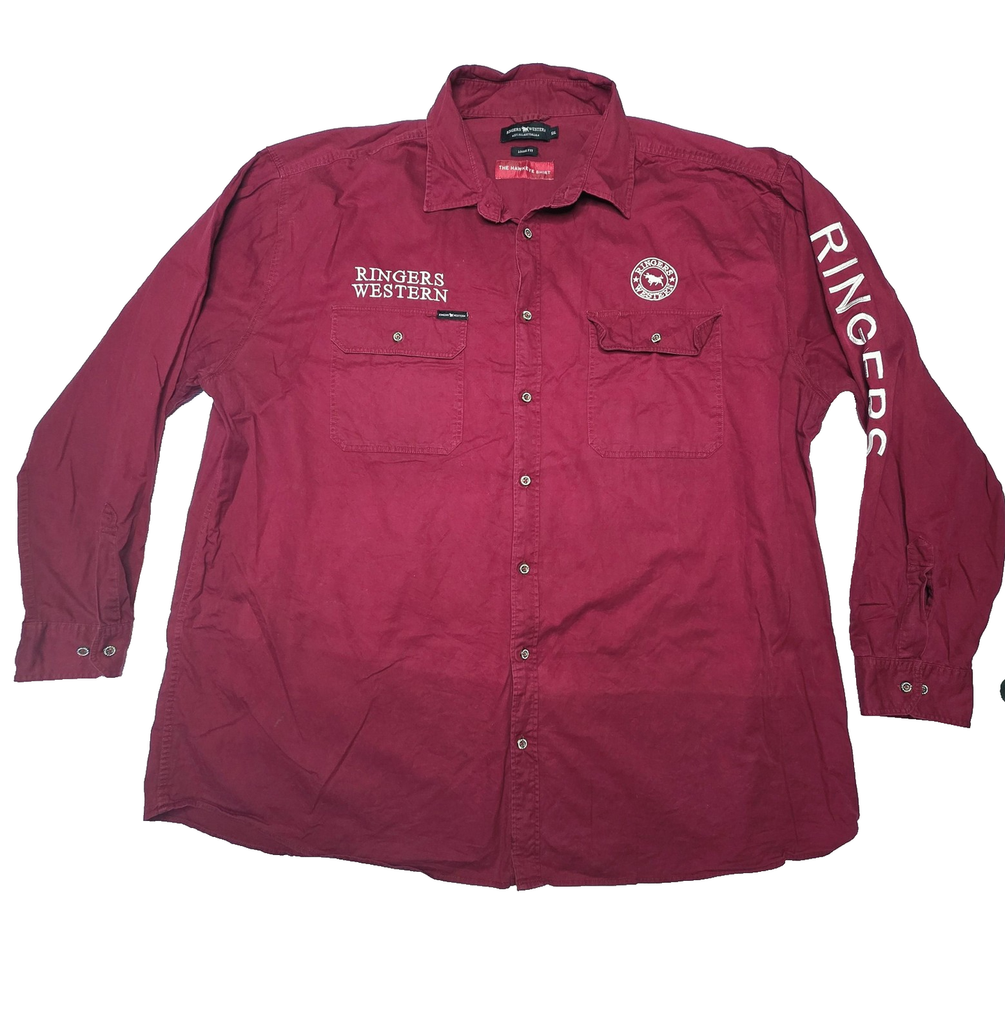 Ringers Western Shirt Mens 5XL Red Hawkeye Loose Fit Long Sleeve Western Logo