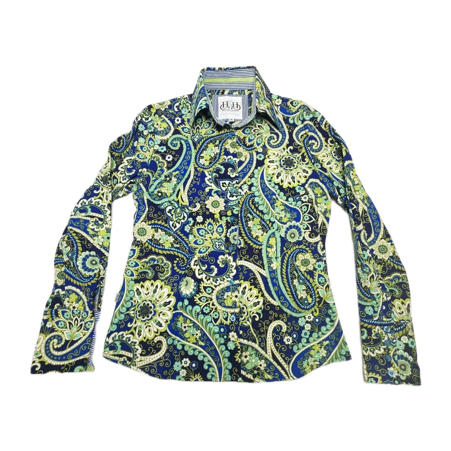 Hitchley & Harrow Shirt Women's 14 Long Sleeve Button Up Paisley Cotton