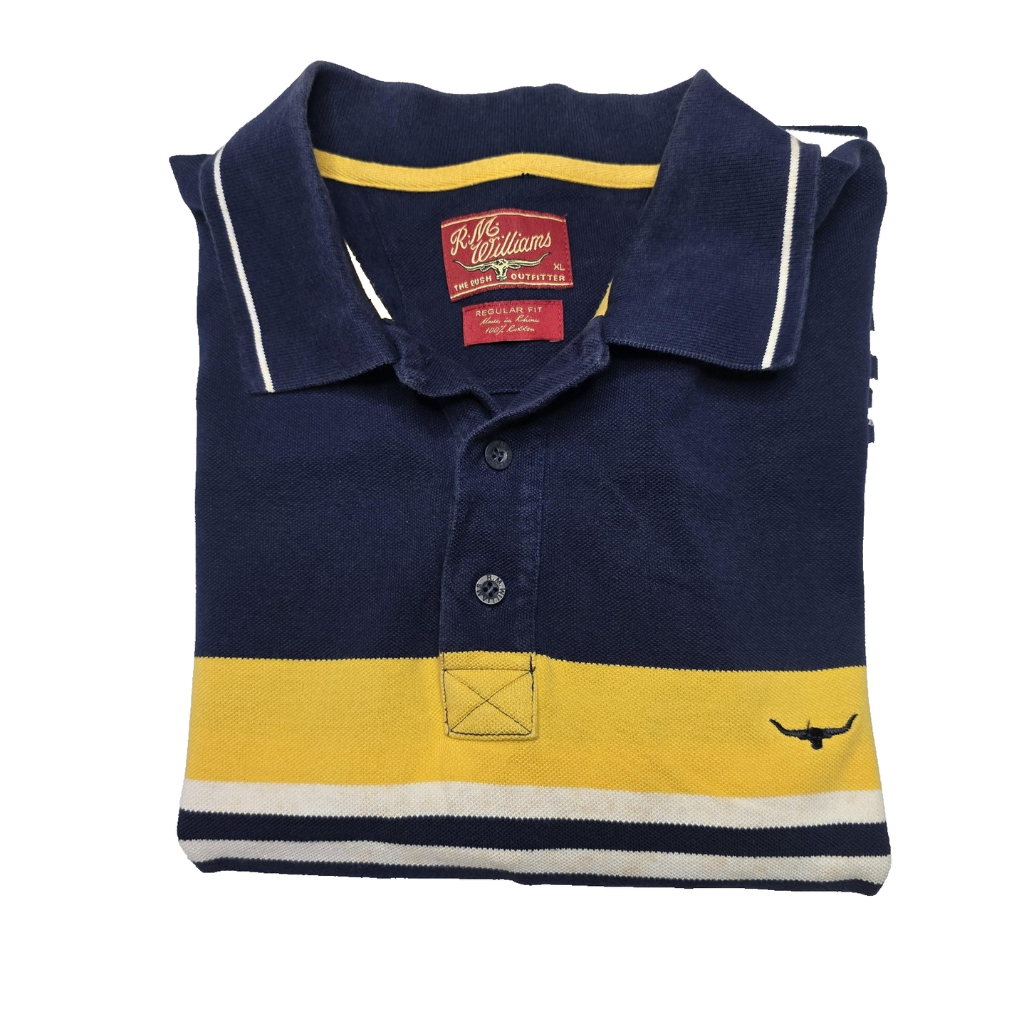 R.M. Williams Shirt Men's XL Blue Yellow Stripe Cotton Polo Casual