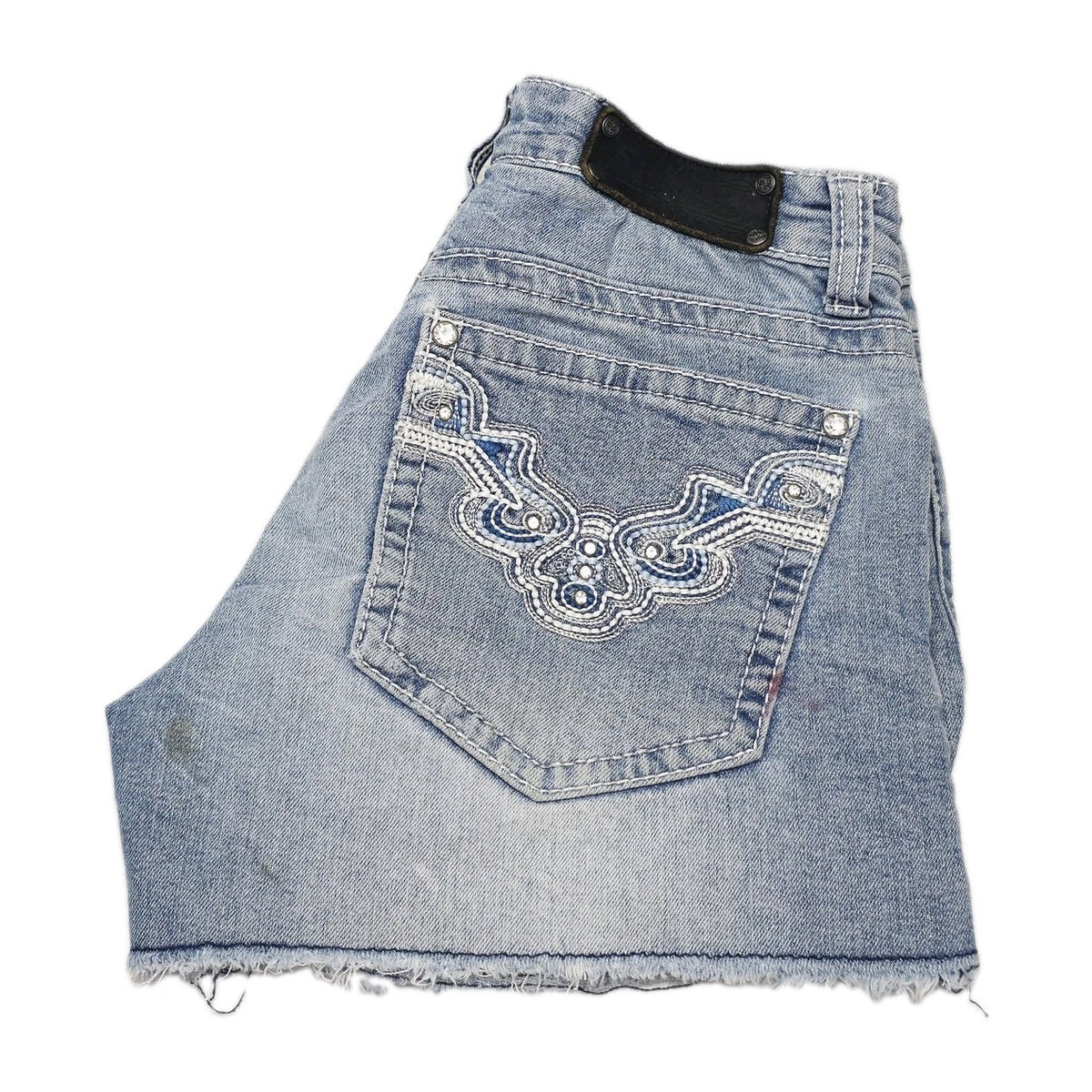 Pure Western Shorts Women's 6 Blue Denim Cut Off Raw Hem Embroidered Pockets