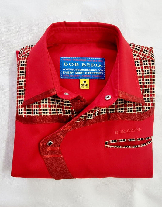 Bob Berg Gold Collection Western Derby Cowboy Shirt Hand Tailored Mens Size S/M