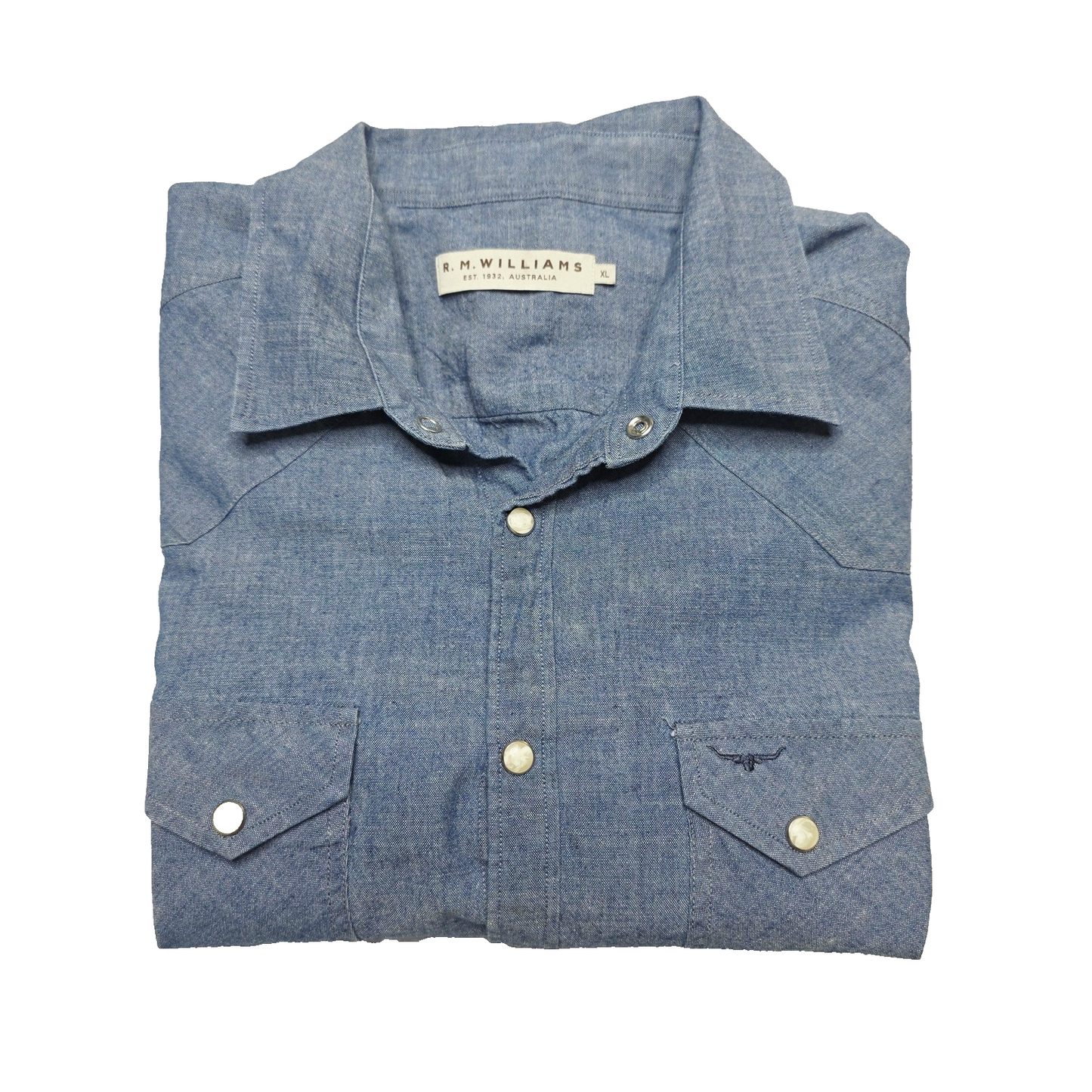 R.M. Williams Shirt Women's XL Blue Long Sleeve Snap Chambray Western Cotton
