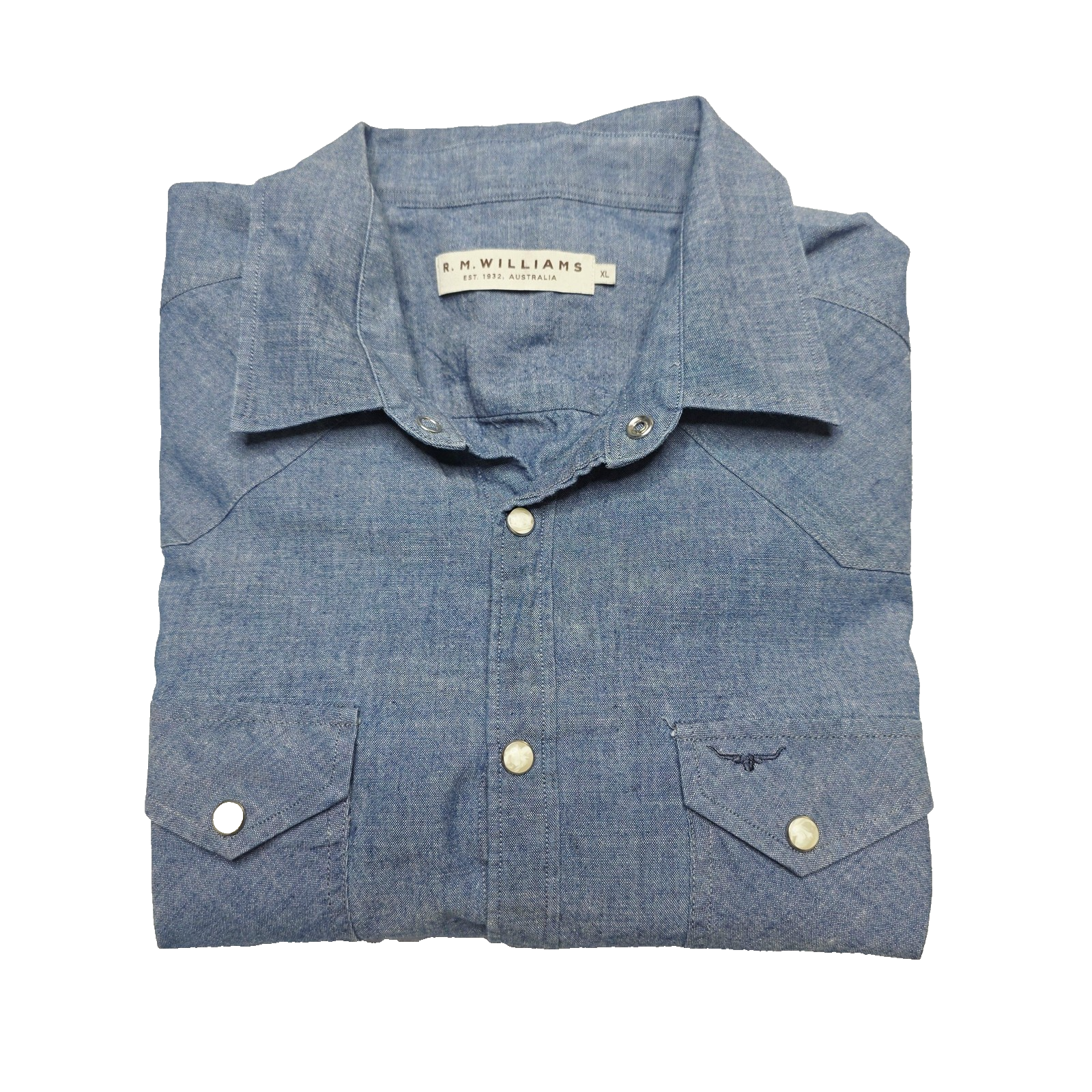 R.M. Williams Shirt Women's XL Blue Long Sleeve Snap Chambray Western Cotton