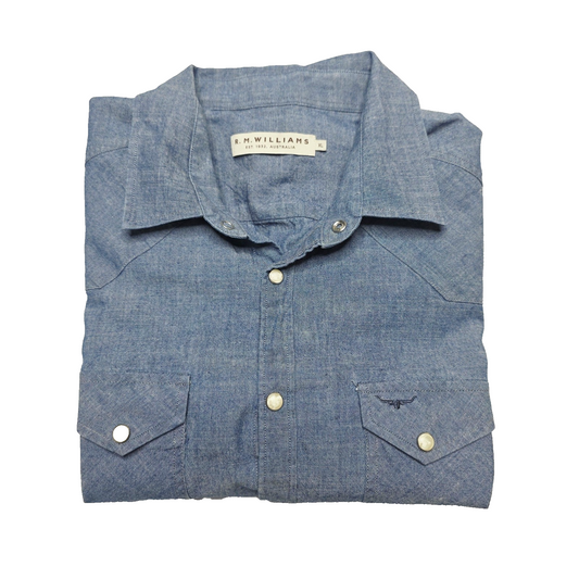 R.M. Williams Shirt Women's XL Blue Long Sleeve Snap Chambray Western Cotton