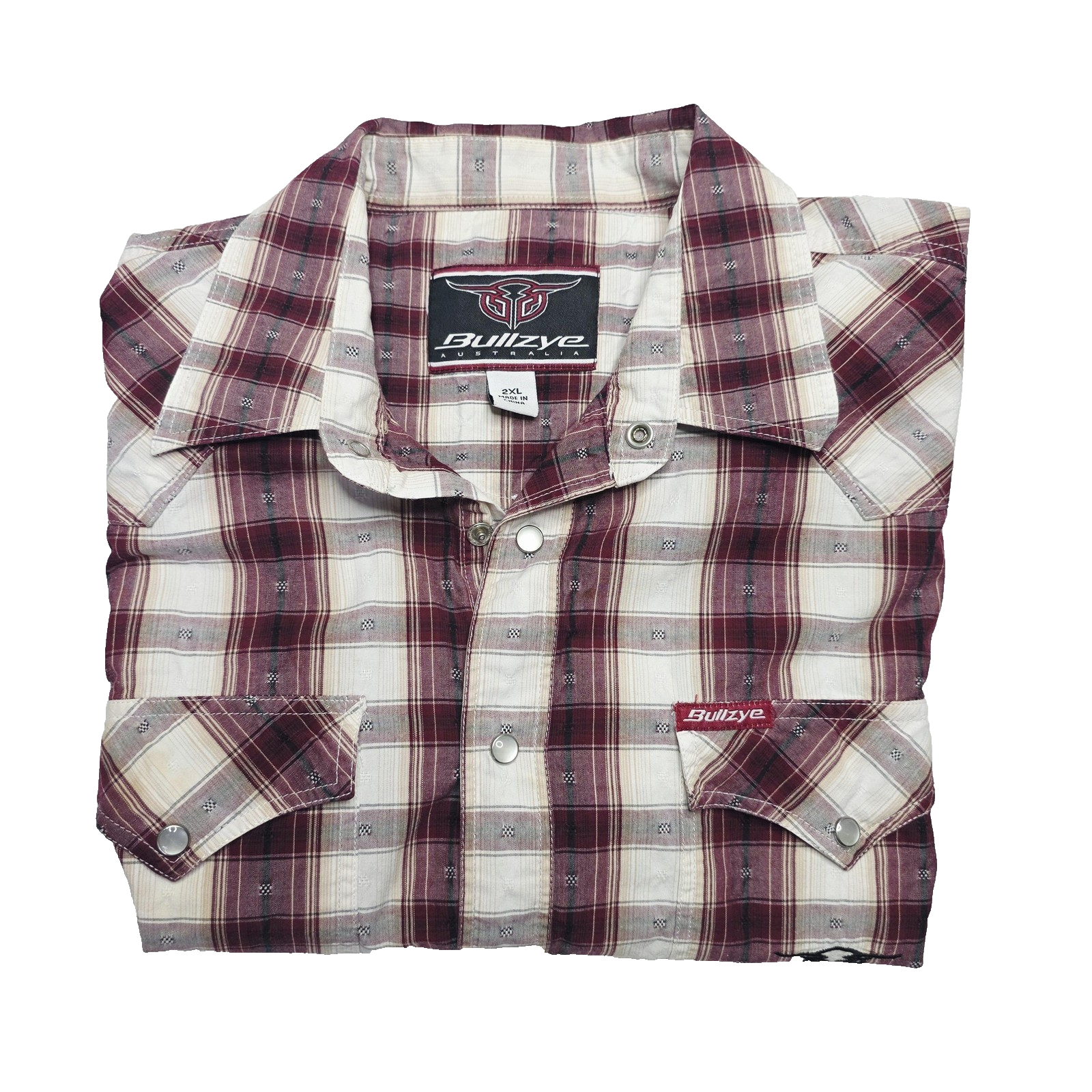 Bullzye Shirt Mens 2XL Red Plaid Long Sleeve Snap Front Western Casual Country