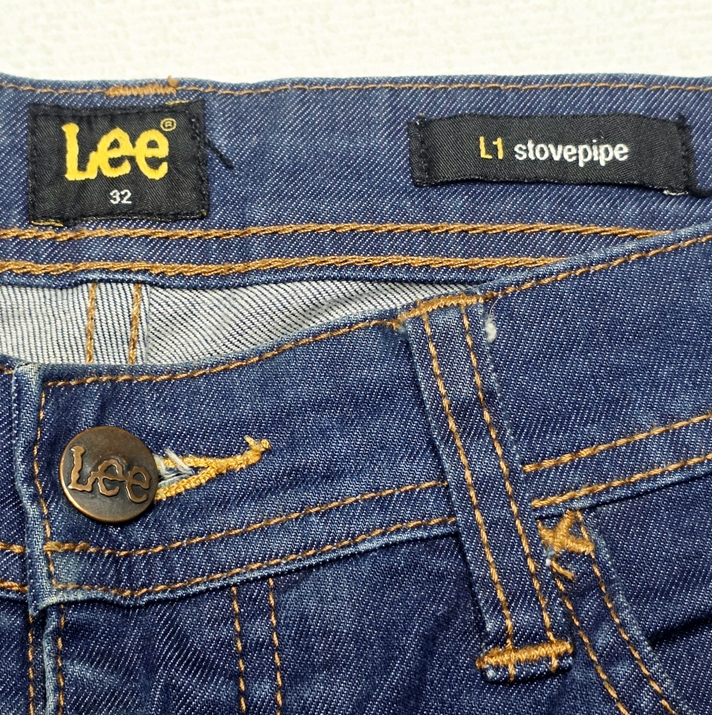 Lee L1 Stovepipe Jeans Mens 32 Blue Skinny Slim Stretch Cotton Denim Logo