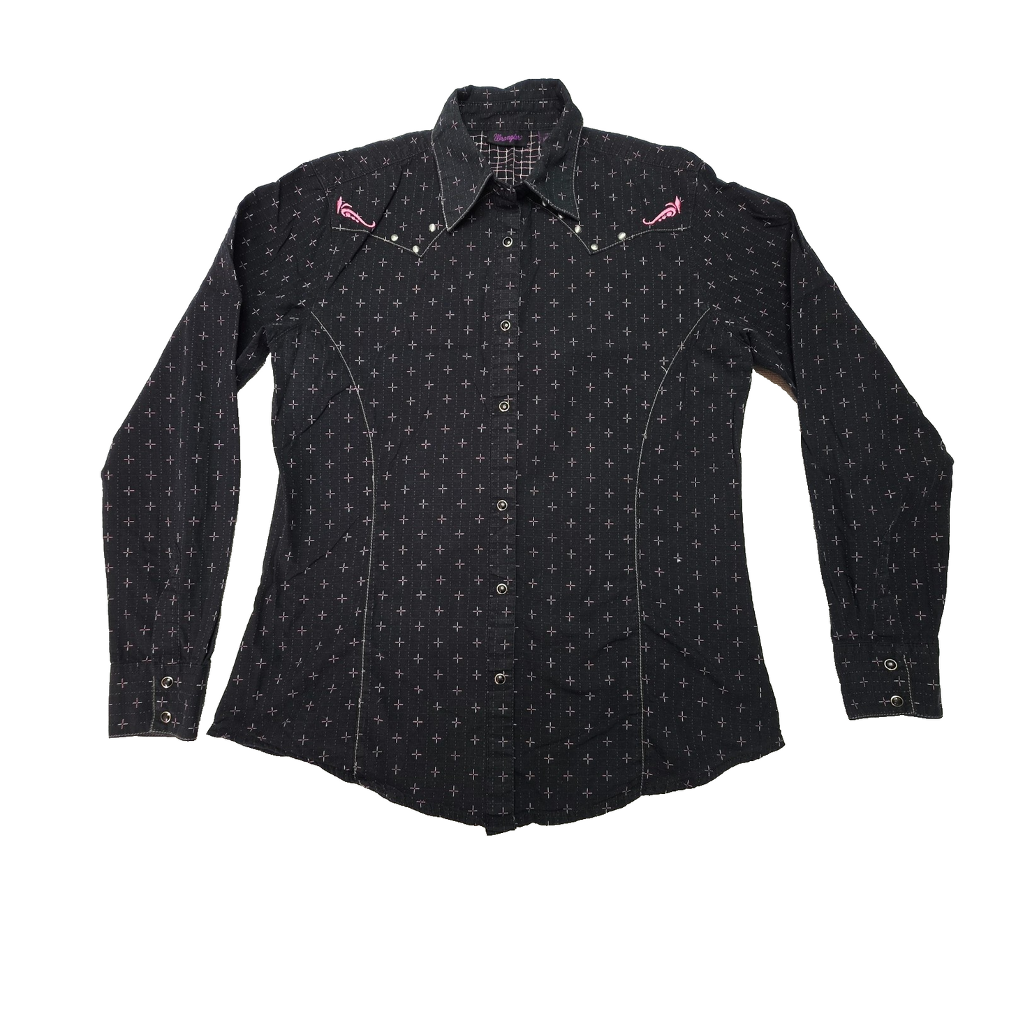 Wrangler Shirt Women's M Black Long Sleeve Snap Western Geometric Cotton Print