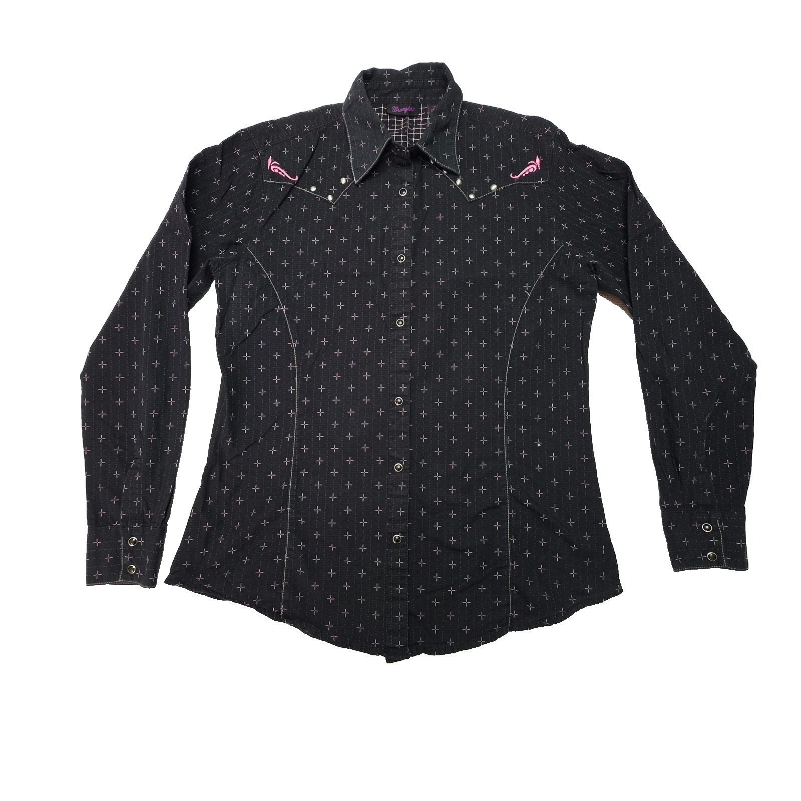 Wrangler Shirt Women's M Black Long Sleeve Snap Western Geometric Cotton Print