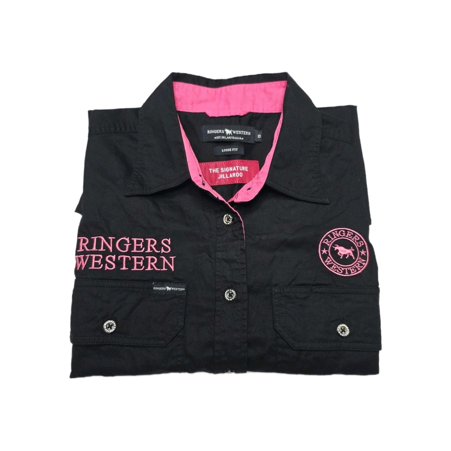 Ringers Western Shirt Women's 10 Black Sleeveless Button Up Jillaroo Workwear