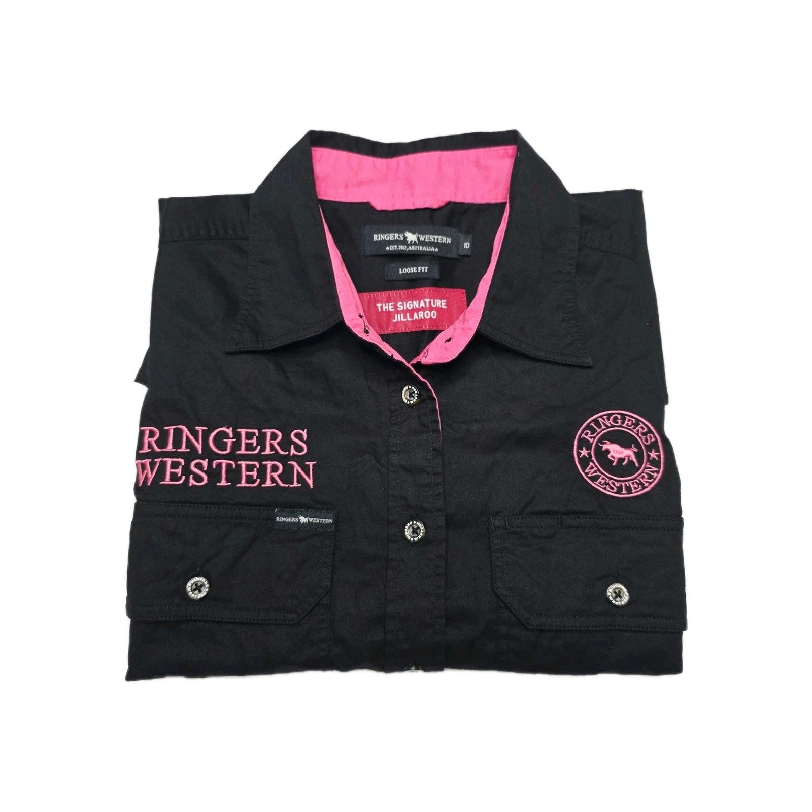 Ringers Western Shirt Women's 10 Black Sleeveless Button Up Jillaroo Workwear