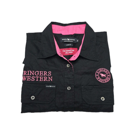 Ringers Western Shirt Women's 10 Black Sleeveless Button Up Jillaroo Workwear