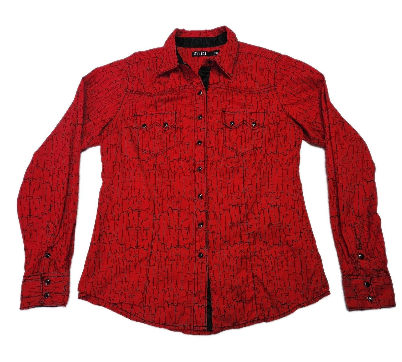 Cruel Shirt Women's L Red Long Sleeve Snap Button Up Western Geometric Print