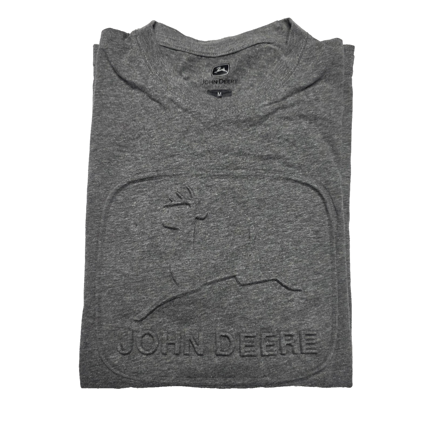 John Deere Shirt Men's M Grey Embossed Logo Graphic Tee Cotton Polyester Casual
