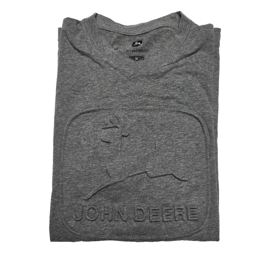John Deere Shirt Men's M Grey Embossed Logo Graphic Tee Cotton Polyester Casual