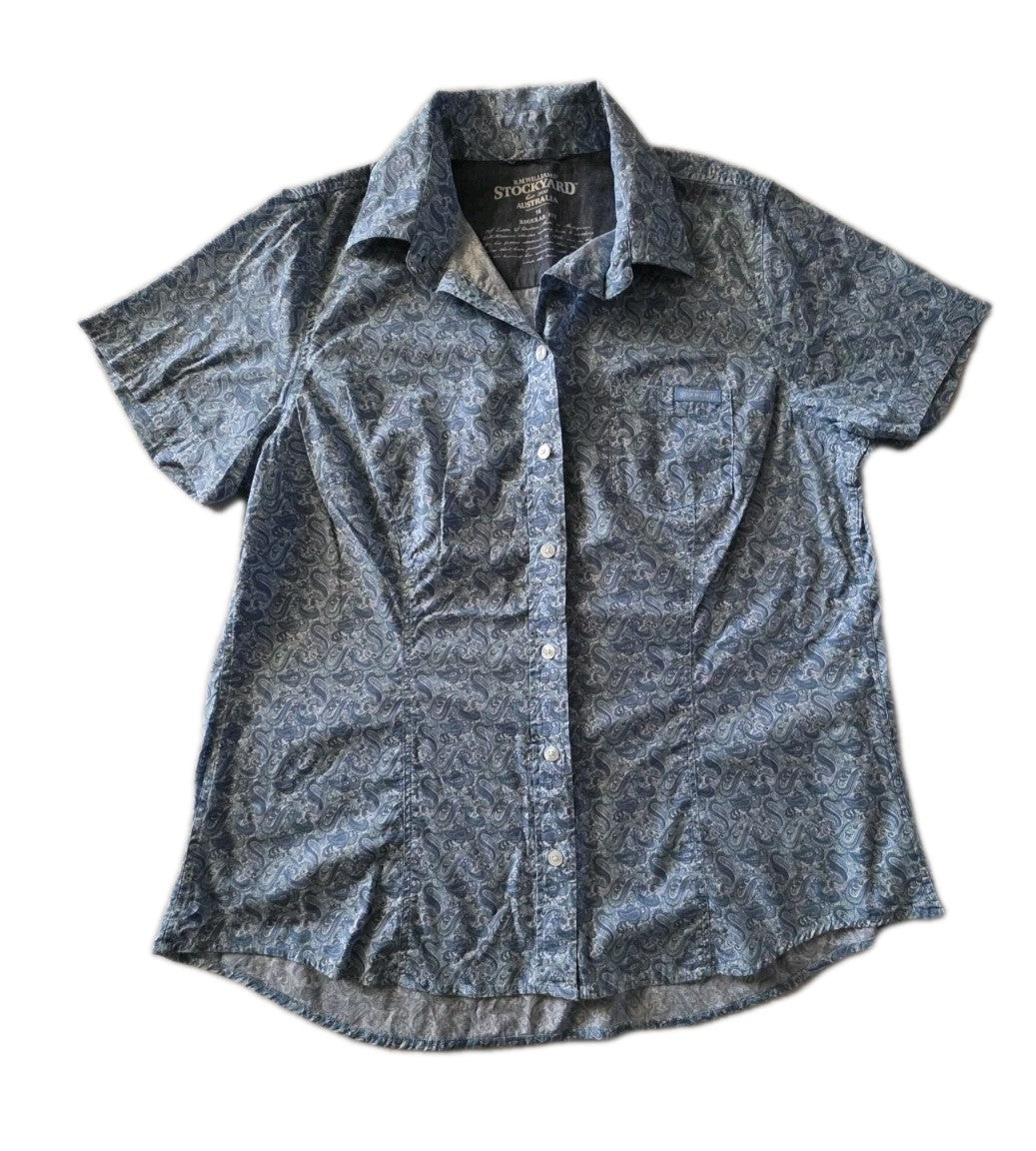 R.M Williams Stockyard Regular Fit Short Sleeve Ladies Western Shirt Size 16