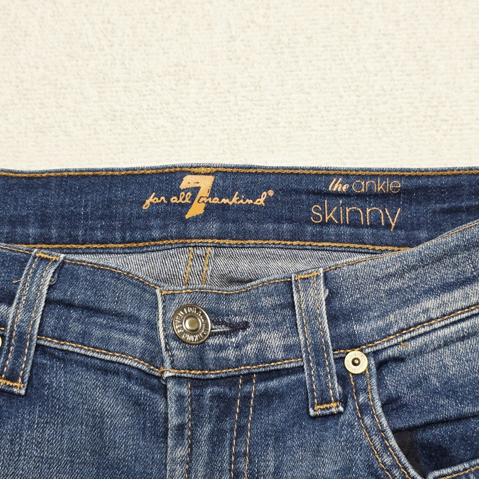 7 For All Mankind Jeans Women's 26x27 Blue The Ankle Skinny Distressed Raw Hem