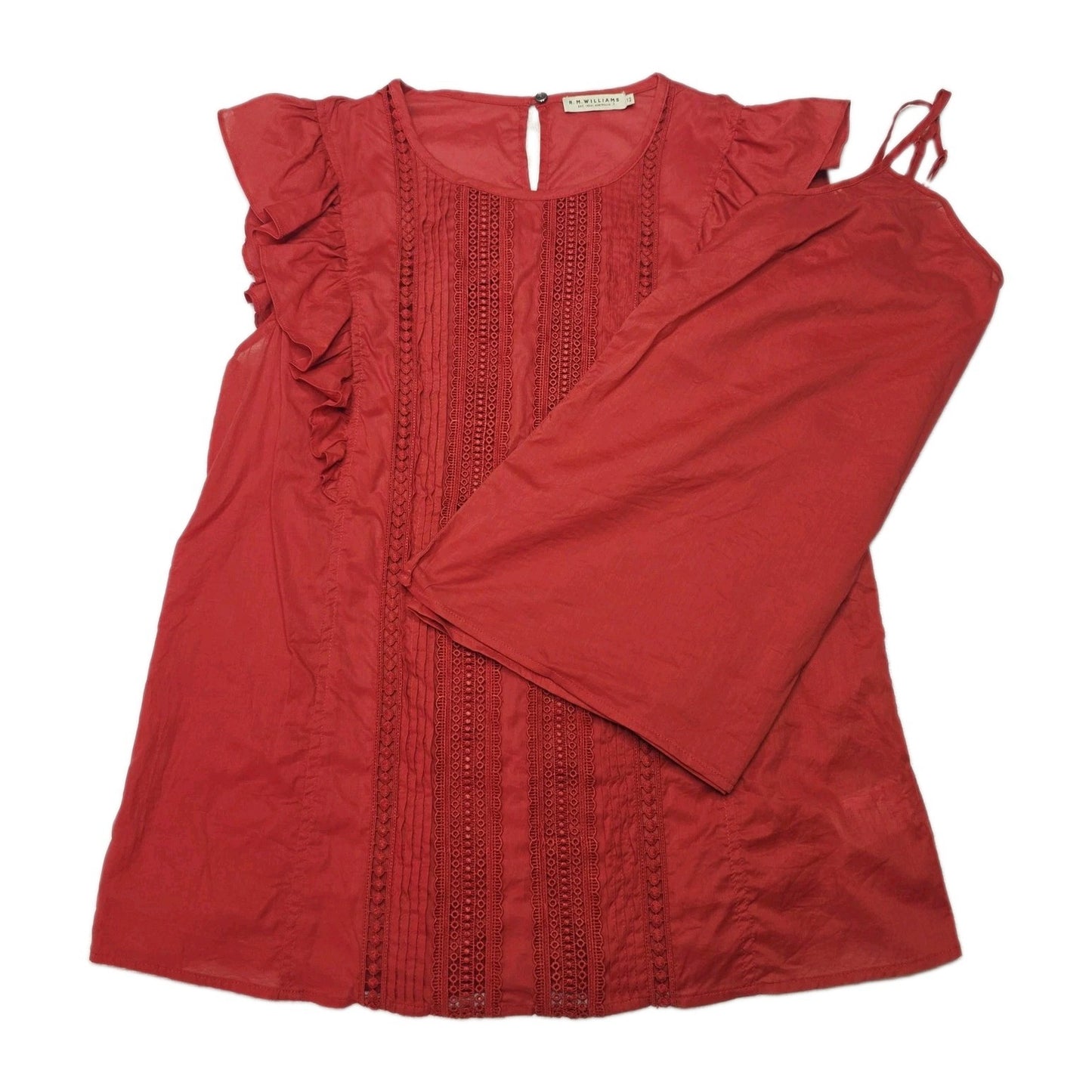 R.M. Williams Shirt Women's 12 Red Sleeveless Lace Ruffle Cami Set Blouse Top