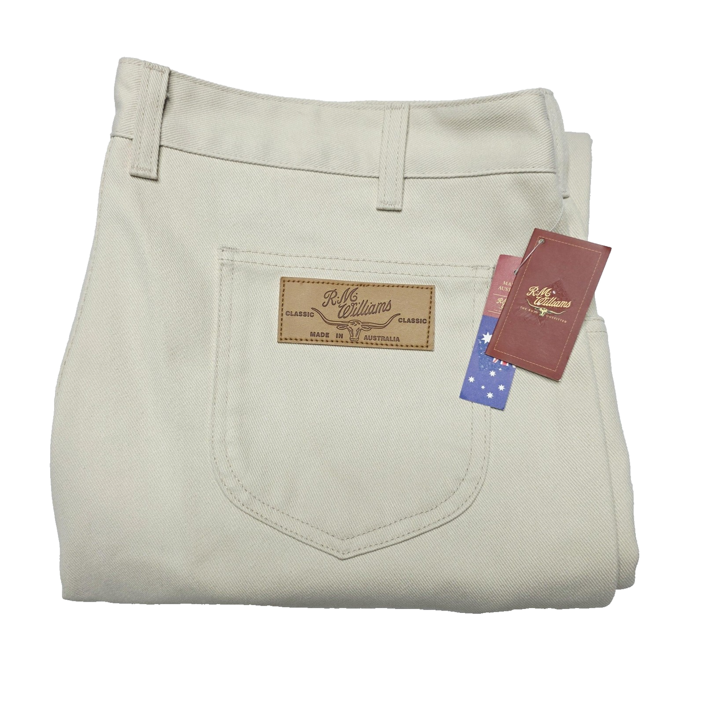 R.M. Williams Jeans Men's 42S Beige Poly Cotton Easy Care Workwear Denim