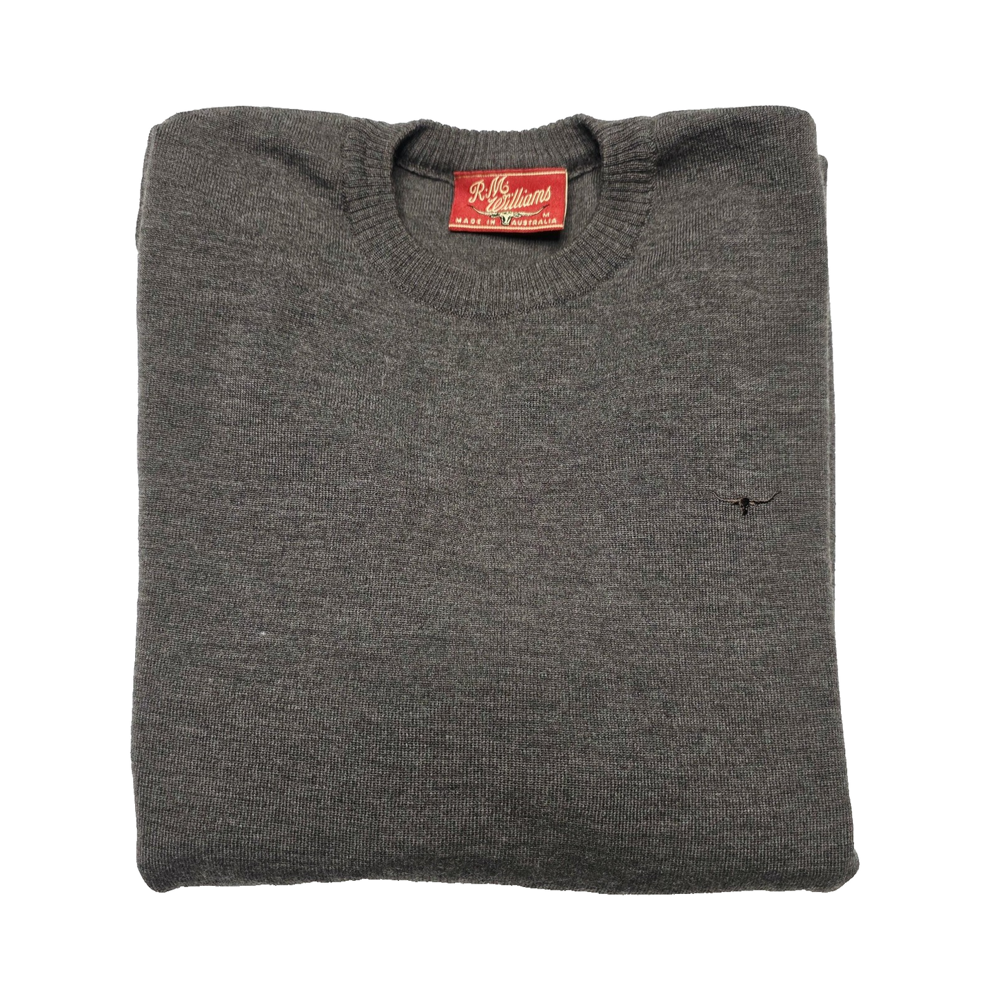 R.M. Williams  Wool Jumper Men's L Brown Crew Neck Knit Pullover Logo Casual