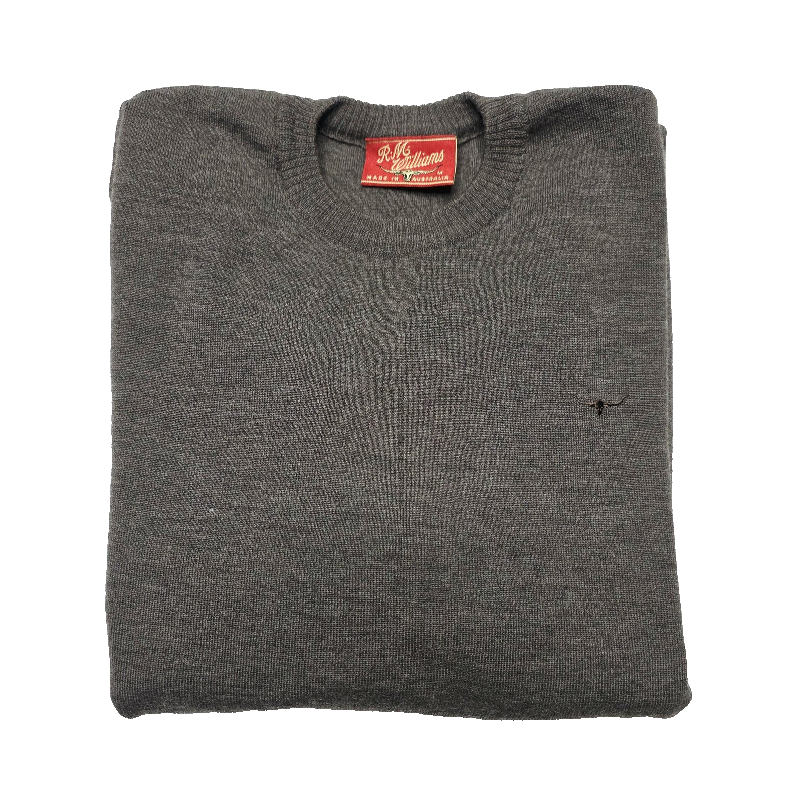 R.M. Williams  Wool Jumper Men's L Brown Crew Neck Knit Pullover Logo Casual