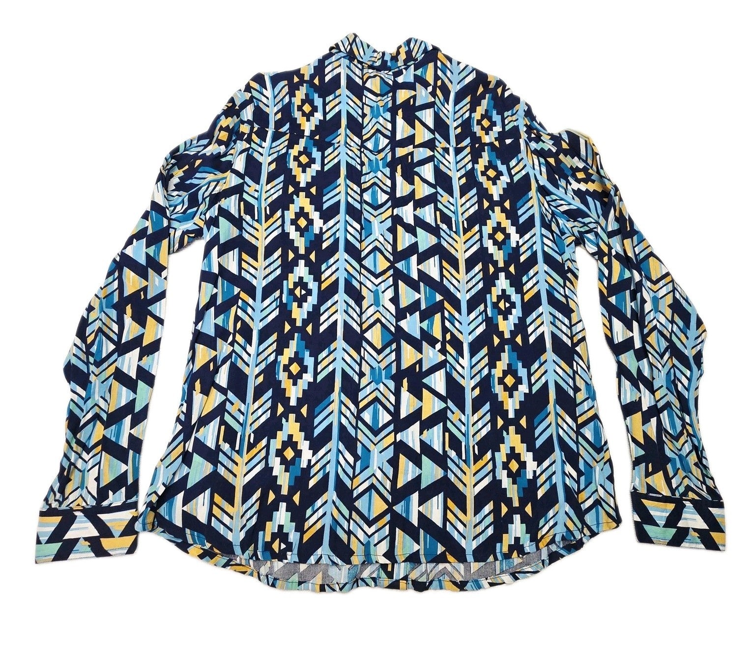 Roper Shirt Women's XL Blue Long Sleeve Snap Button Up Rayon Geometric