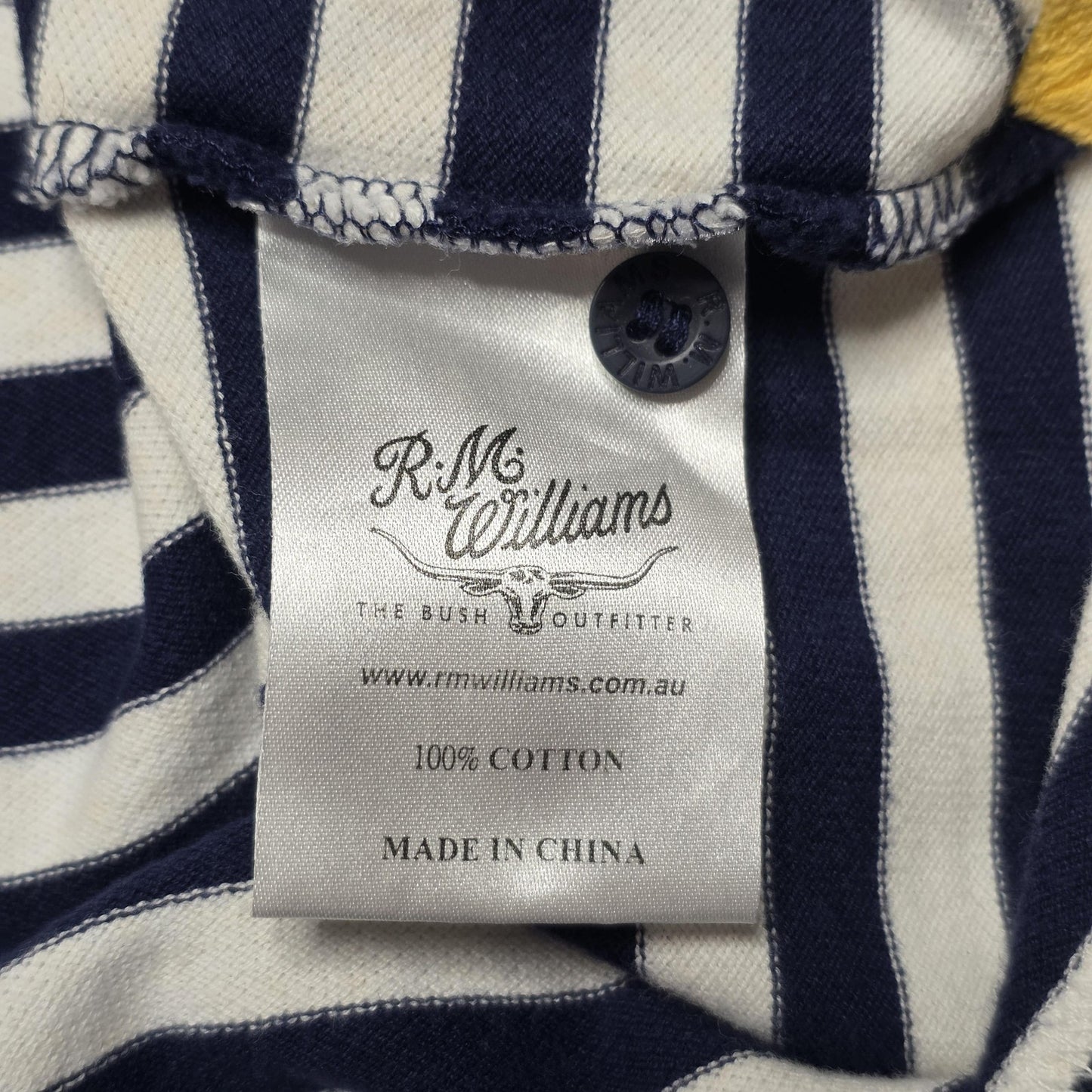 R.M. Williams Shirt Men's XL Blue Yellow Stripe Cotton Polo Casual