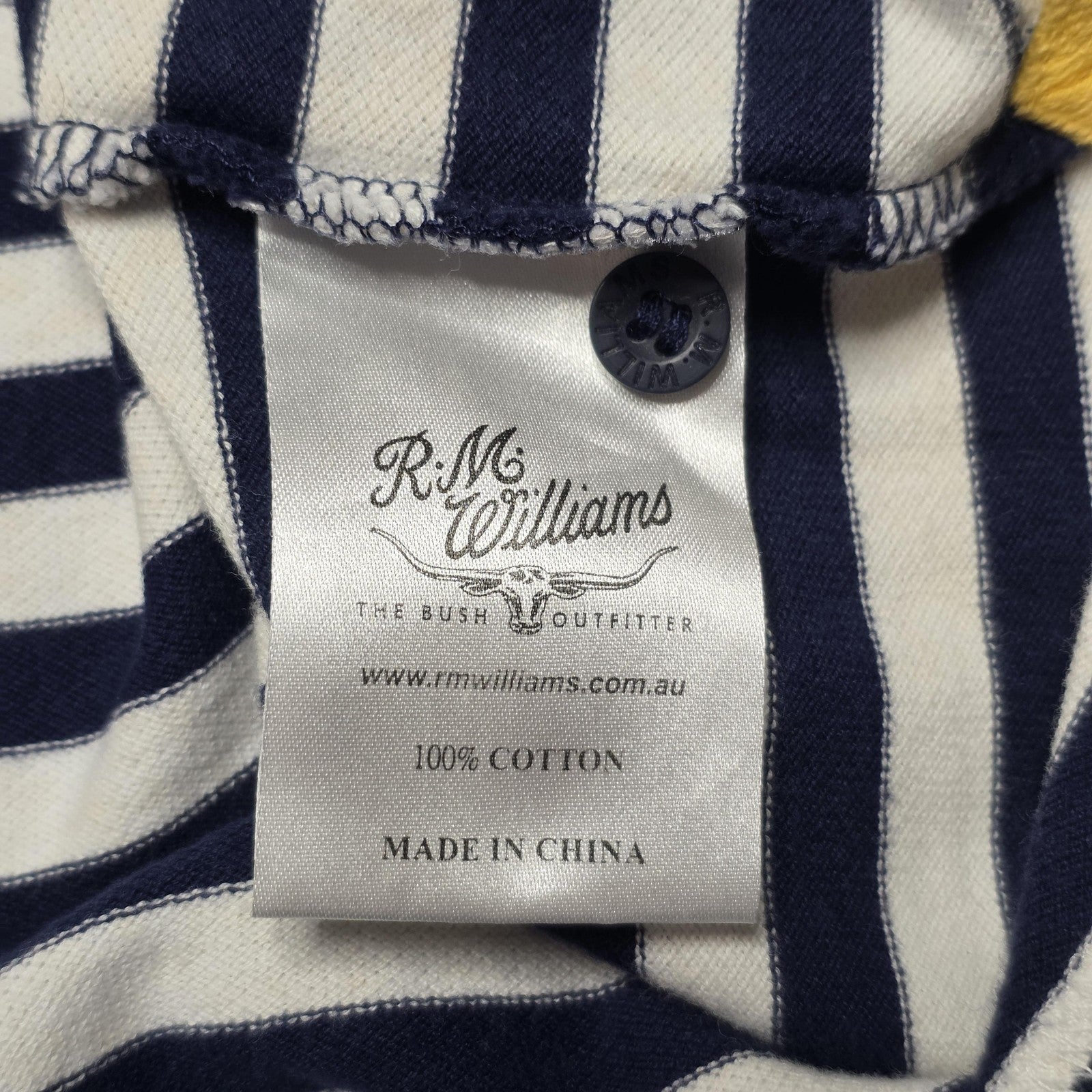 R.M. Williams Shirt Men's XL Blue Yellow Stripe Cotton Polo Casual